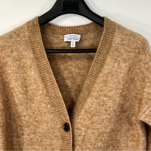 & Other Stories tan wool mohair blend button front cardigan, pockets, small - Picture 3 of 7